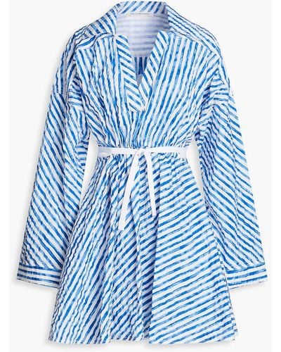 Philosophy Di Lorenzo Serafini Striped Cotton Mini Dress - Blue