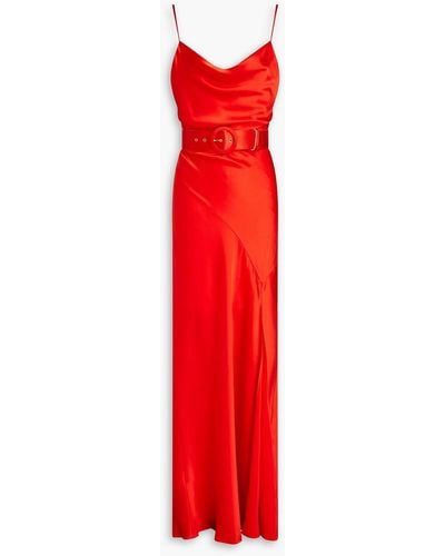 Nicholas Simone Belted Silk-satin Maxi Dress - Red