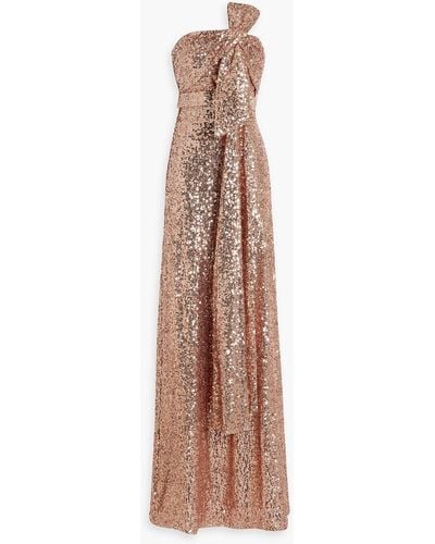 Badgley Mischka Strapless Sequined Tulle Gown - Natural
