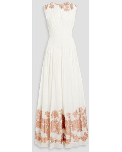 Costarellos Eliza Metallic Embroidered Jacquard Gown - White