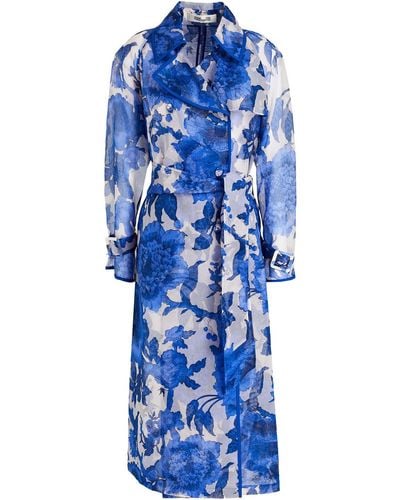 Diane von Furstenberg Eda Floral-print Silk-organza Trench Coat - Blue