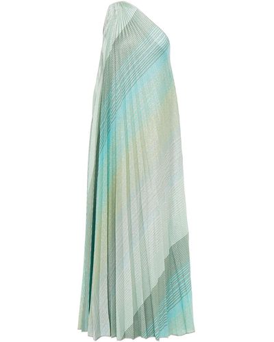 Missoni One-shoulder Pleated Metallic Crochet-knit Maxi Dress - Blue