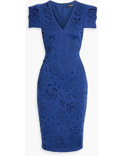 Badgley Mischka Laser-cut Scuba Dress - Blue