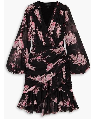 Giambattista Valli Wrap-effect Ruffled Floral-print Silk-georgette Mini Dress - Black