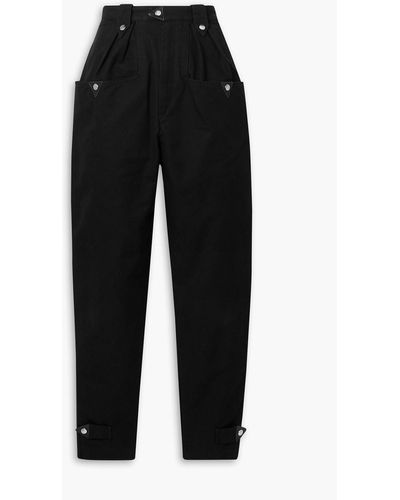 Isabel Marant Pulcie Suede-trimmed Cotton-canvas Tapered Pants - Black