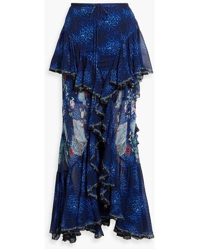 Camilla Asymmetric Printed Silk-georgette Midi Skirt - Blue