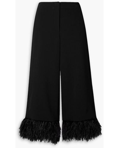Proenza Schouler Feather-trimmed Cropped Stretch-crepe Wide-leg Pants - Black