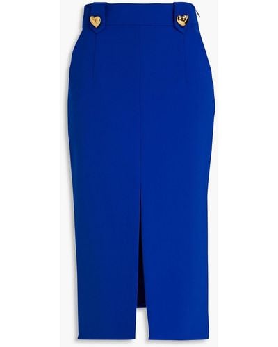 Moschino Embellished Crepe Midi Pencil Skirt - Blue