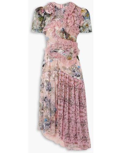 Preen By Thornton Bregazzi Anzu Floral-print Devoré-satin And Georgette Midi Dress - Pink