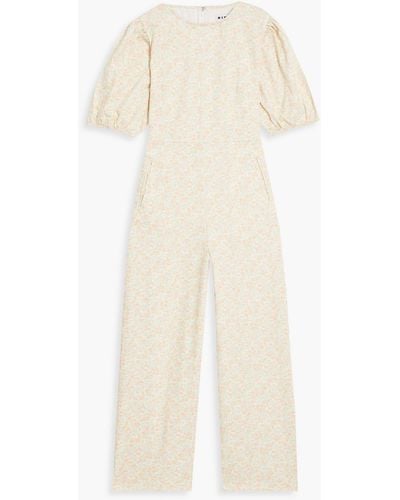 RIXO London Ainsley cropped jumpsuit aus denim mit floralem print - Weiß