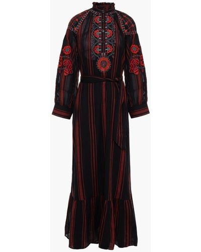 Antik Batik Cami Belted Embroidered Cotton-gauze Midi Dress - Black