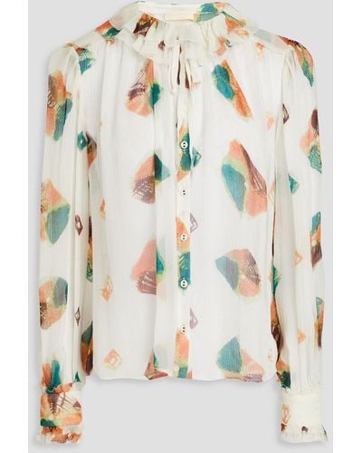 Ulla Johnson Pippa bluse aus seidenkrepon mit print und rüschen - Weiß