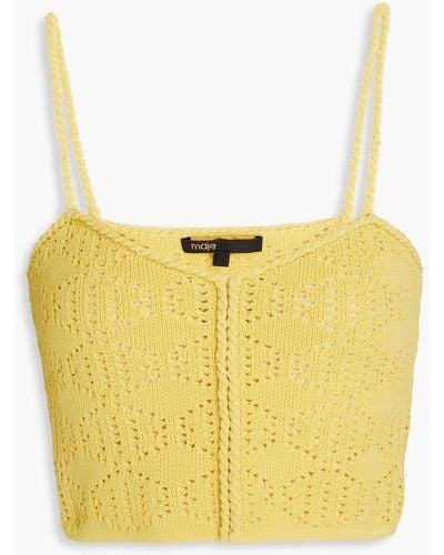 Maje Cropped Pointelle-knit Cotton-blend Top - Yellow