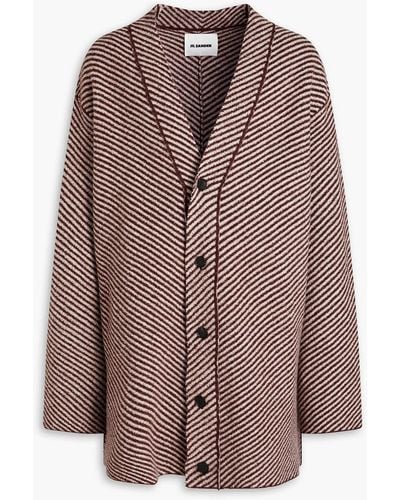 Jil Sander Striped Bouclé-knit Wool Cardigan - Brown