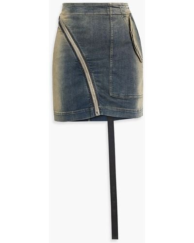 Rick Owens Aircut Zip-detailed Faded Denim Mini Skirt - Blue