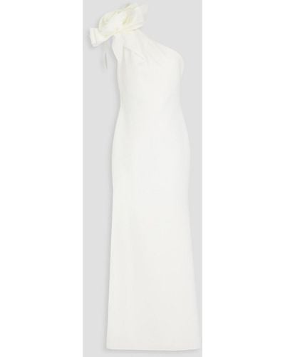 Badgley Mischka One-shoulder Floral-appliquéd Scuba Gown - White