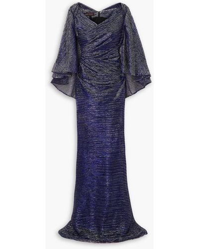 Talbot Runhof Cape-effect Metallic Voile Gown - Blue