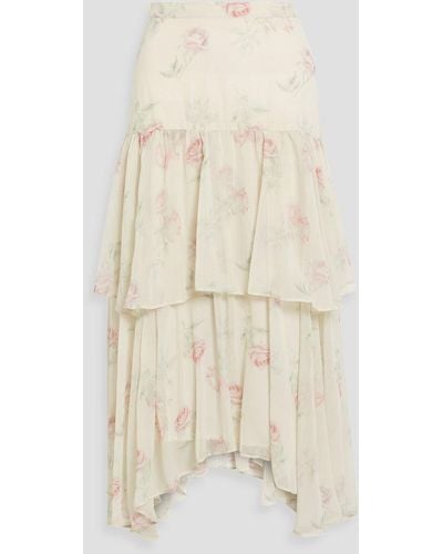 LoveShackFancy Alex Ruffled Floral-print Georgette Midi Skirt - Natural