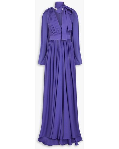 Elie Saab Pussy-bow Pleated Silk-georgette Gown - Purple