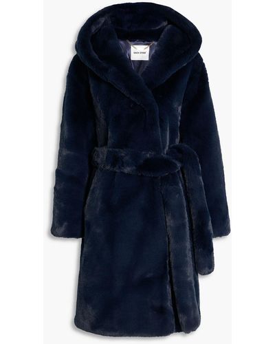 Each x Other Oversized Faux Fur Hooded Coat - Blue