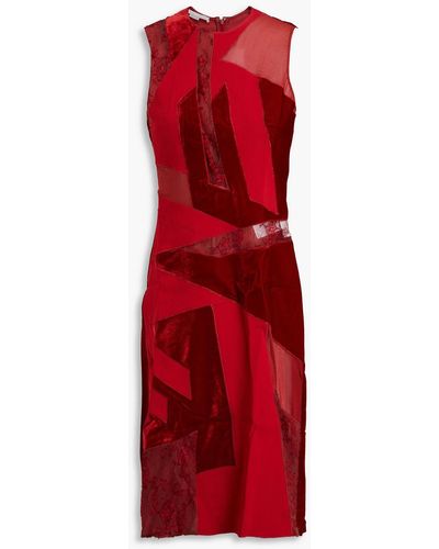 Stella McCartney Silk-blend Chantilly Lace, Crepe And Velvet Dress - Red