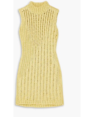 Ferragamo Cable-knit Cotton Turtleneck Mini Dress - Yellow