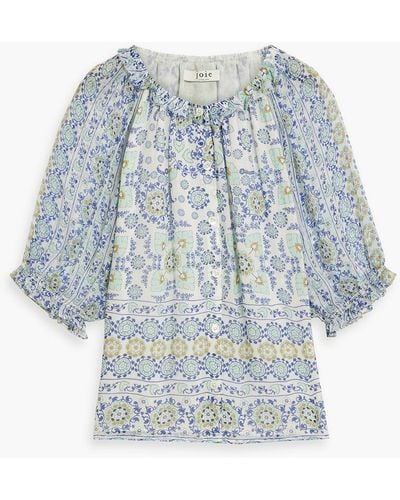 Joie Moneta Gathered Printed Silk-georgette Blouse - Blue