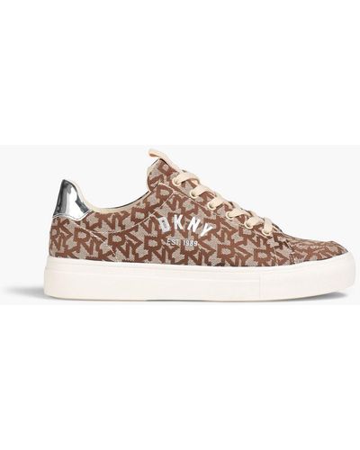 DKNY Logo-print Canvas Trainers - Brown