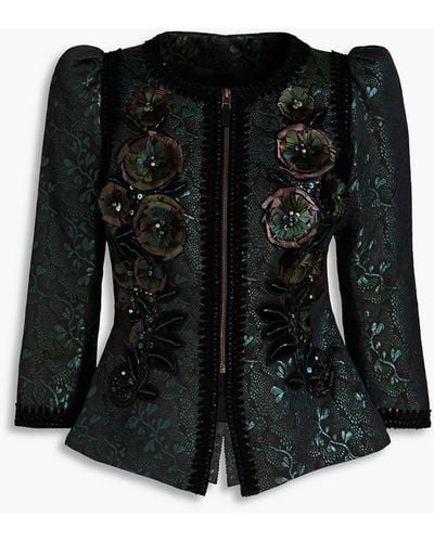 Andrew Gn Asymmetric Metallic Embellished Jacquard Jacket - Black