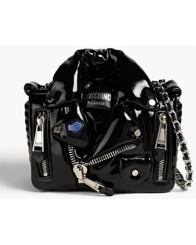 Moschino Embellished Faux Patent-leather Shoulder Bag - Black