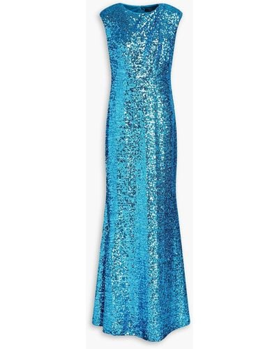 Badgley Mischka Sequined Mesh Gown - Blue