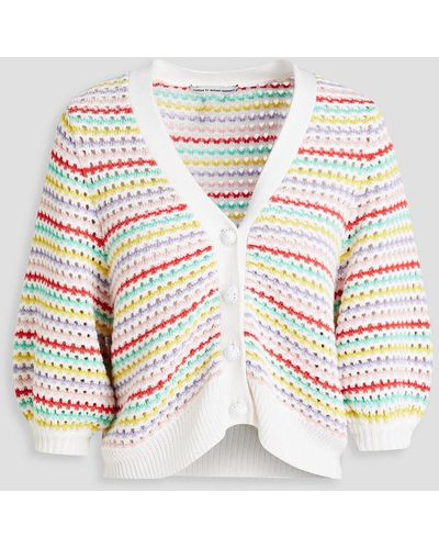 Autumn Cashmere Striped Pointelle-knit Cotton Cardigan - Natural