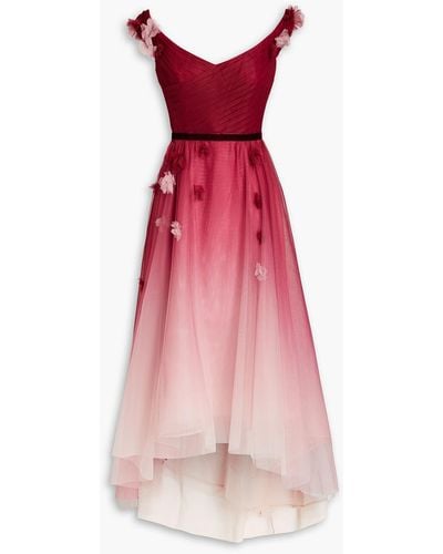 Marchesa Off-the-shoulder Appliquéd Dégradé Tulle Gown - Pink