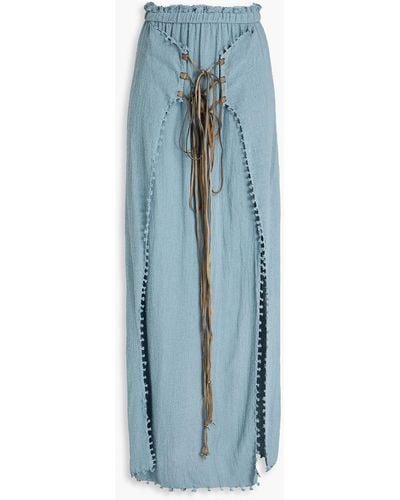 Caravana Bayaxan Leather-trimmed Tasselled Cotton-gauze Maxi Skirt - Blue