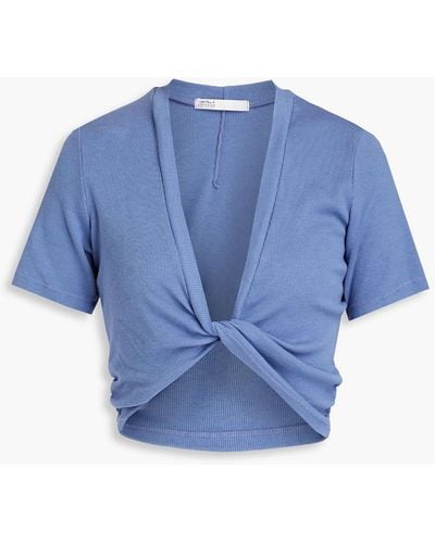 Stateside Cropped Ribbed Stretch Supima Cotton And Micro Modal-blend Top - Blue