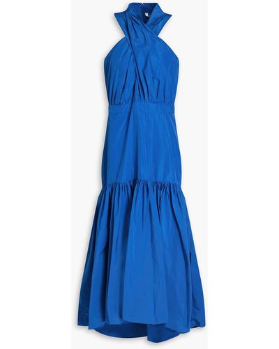 Veronica Beard Asymmetric Tiered Taffeta Maxi Dress - Blue