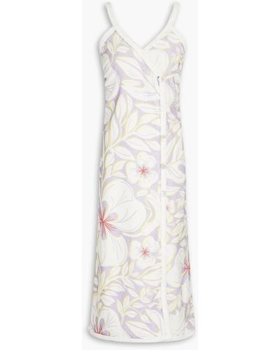 Racil Midi-wickelkleid aus baumwollfrottee mit floralem print - Weiß