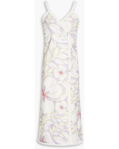 Racil Midi-wickelkleid aus baumwollfrottee mit floralem print - Weiß