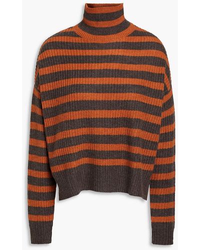 Autumn Cashmere Striped Ribbed Cashmere Turtleneck Sweater - Brown