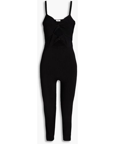 Sandro Cropped Cutout Twisted Knitted Jumpsuit - Black