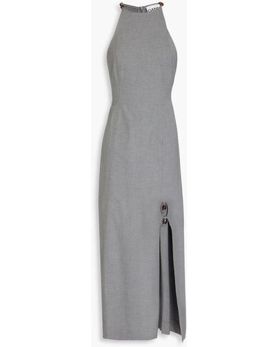 Ganni Bead-embellished Cutout Woven Midi Dress - Grey