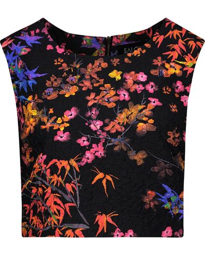 Saloni Beth cropped printed cloqué top - Rot