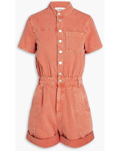 Ba&sh Combinaison Daquila Gathered Mélange Cotton And Linen-blend Twill Playsuit - Orange