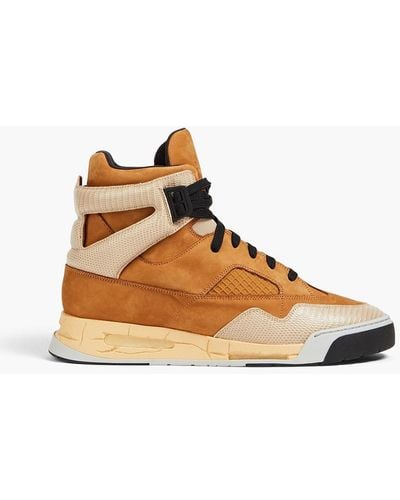 Maison Margiela Lizard-effect Leather, Nubuck And Mesh High-top Trainers - Brown