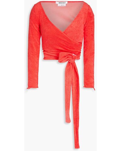 Maisie Wilen Cropped Cotton-blend Terry Wrap Top - Red