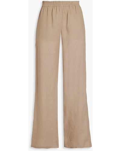 Emporio Armani Linen Wide-leg Pants - Natural