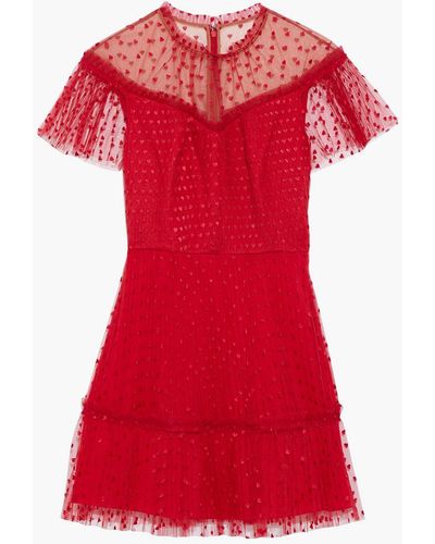 ML Monique Lhuillier Ruffle-trimmed Embroide Tulle Mini Dress - Red