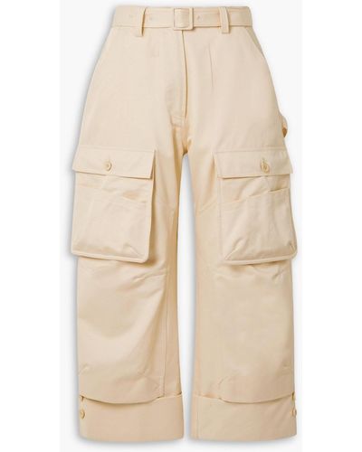 Simone Rocha Belted Cropped Cotton-twill Straight-leg Cargo Pants - Natural