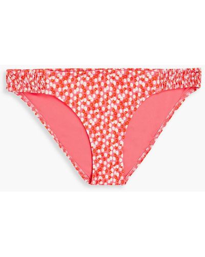 Solid & Striped Shirred Floral-print Low-rise Bikini Briefs - Pink