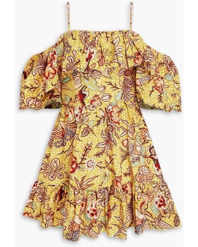 Ulla Johnson Lila Cold-shoulder Floral-print Cotton-poplin Mini Dress - Metallic